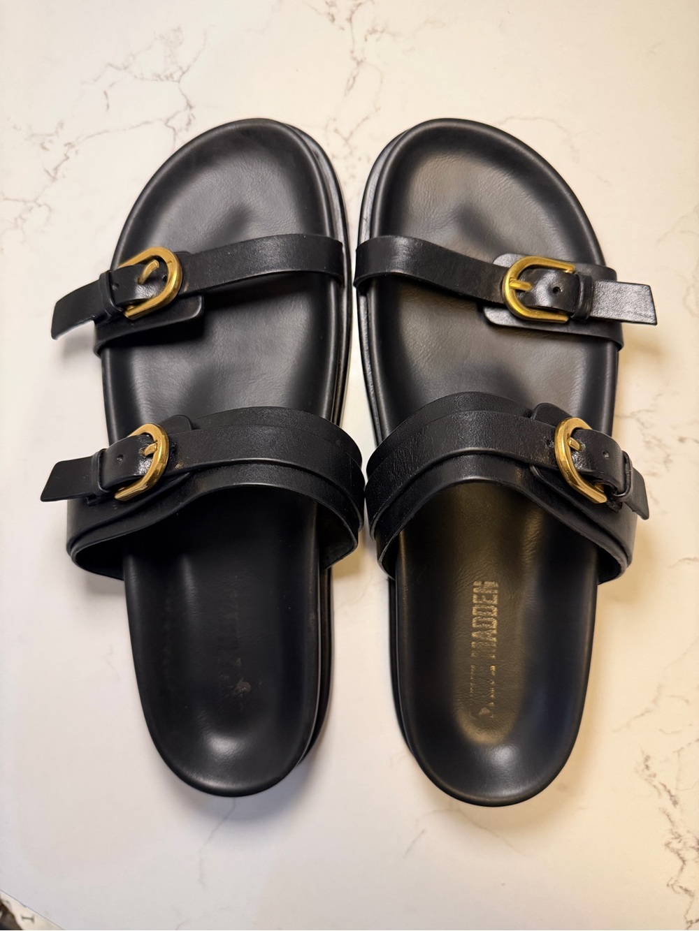 Men's Black Buckled Slides